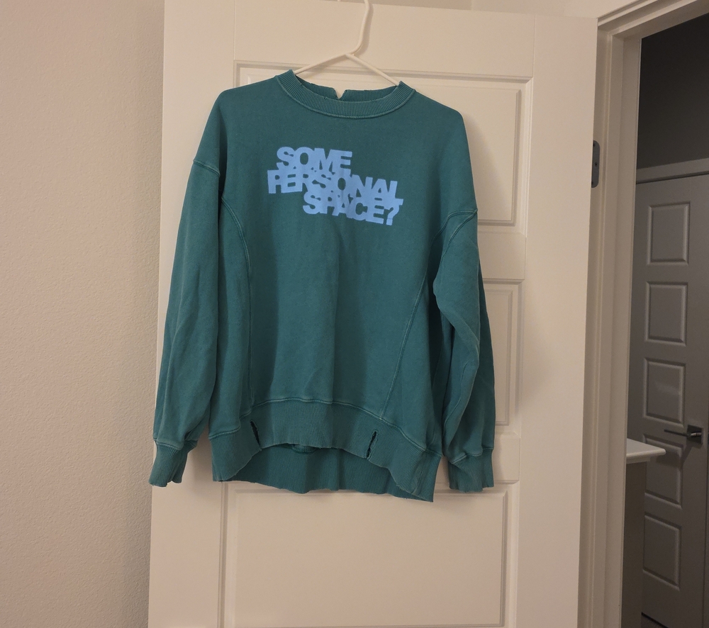 aerie Green Crewneck Sweatshirt with Blue Graphic Text